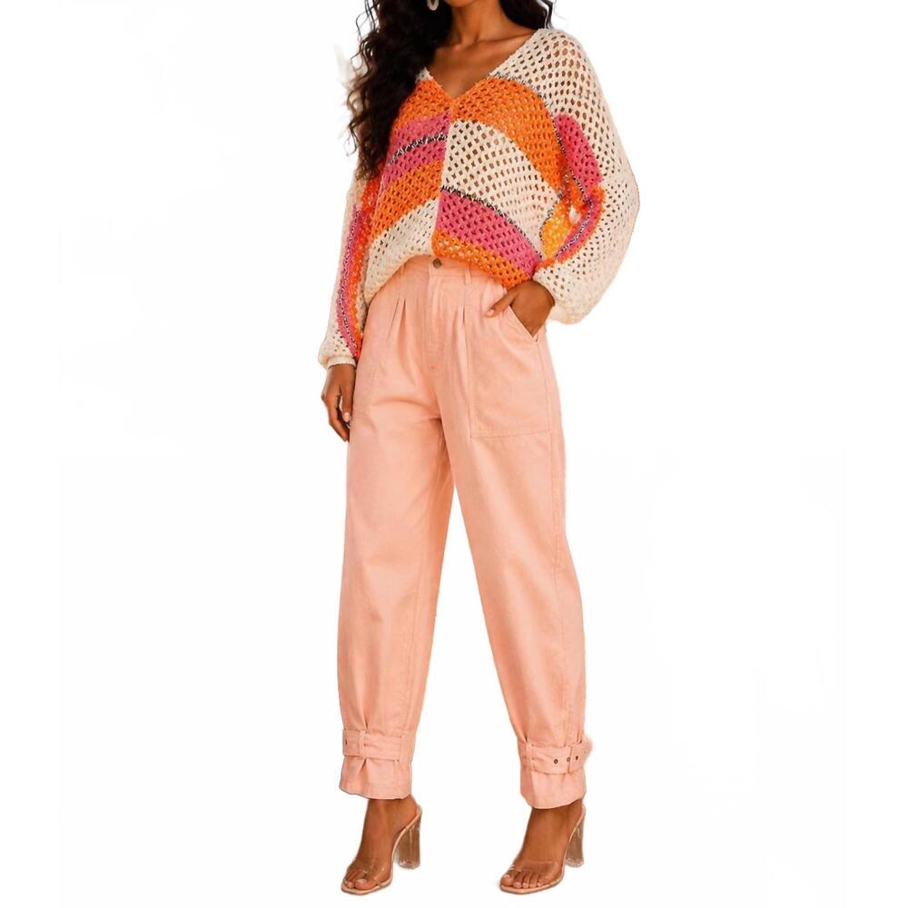 NEW LITTLE SECRET OF MINE balloon leg jeans with buckle ankle straps in peach